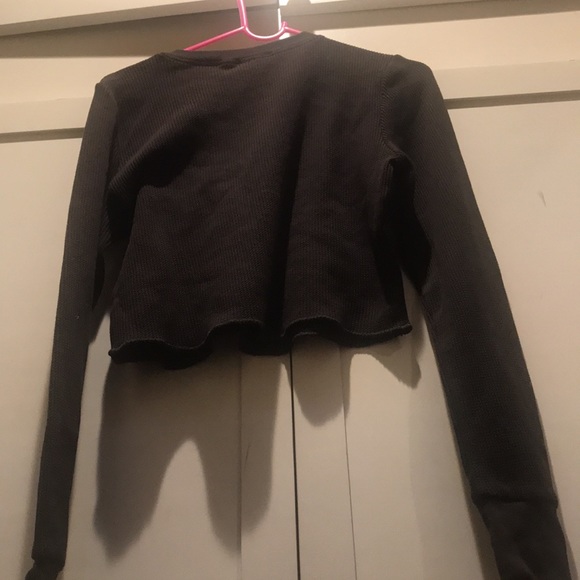 Waffle long sleeve crop henley - Dark chocolate - Picture 7 of 8